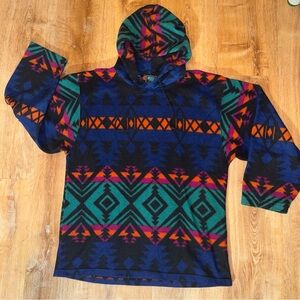 Vintage 90's Santana Tribal Aztec Native Fleece Hoodie Size Adult XL Large